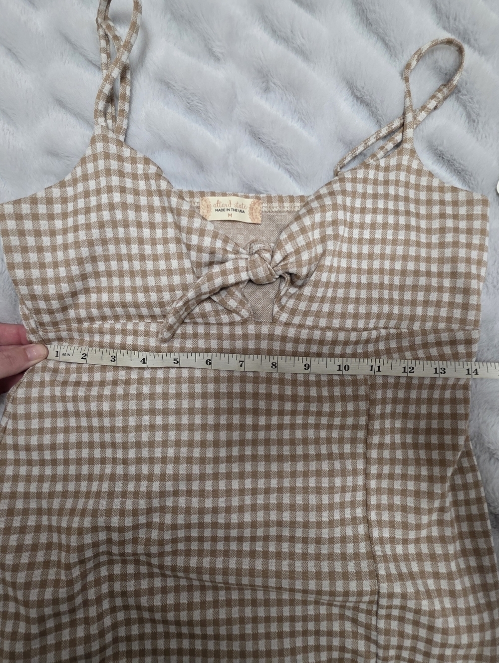 Altar’d State Brown Tan Checkered Mini Dress Front Slit Gingham Boho Chic NWT M - Picture 11 of 11